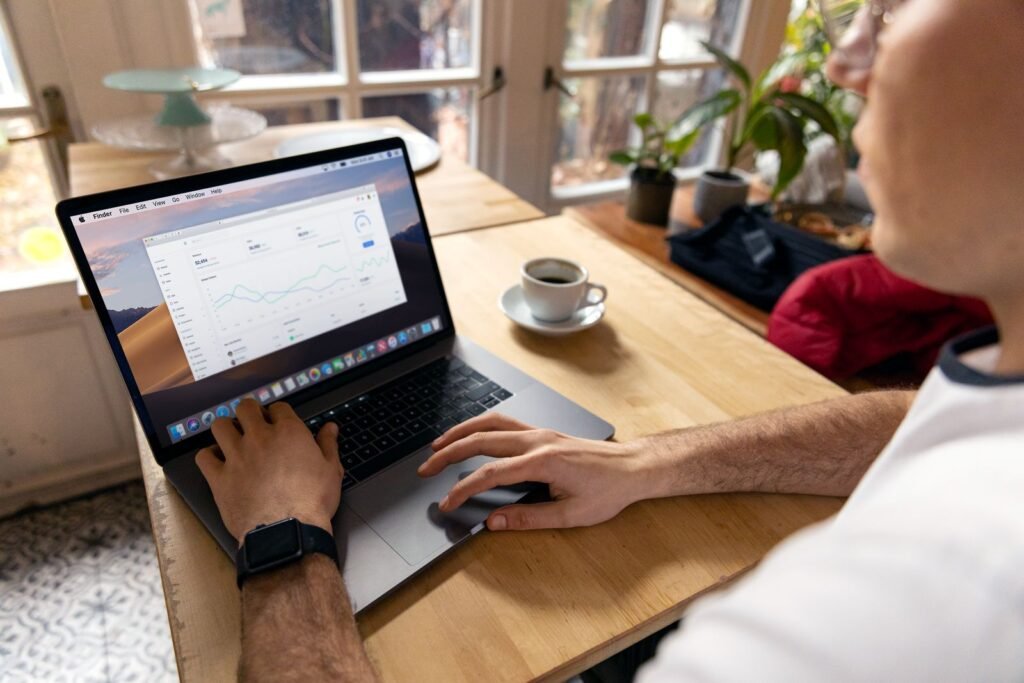 Business analytics displayed on a laptop