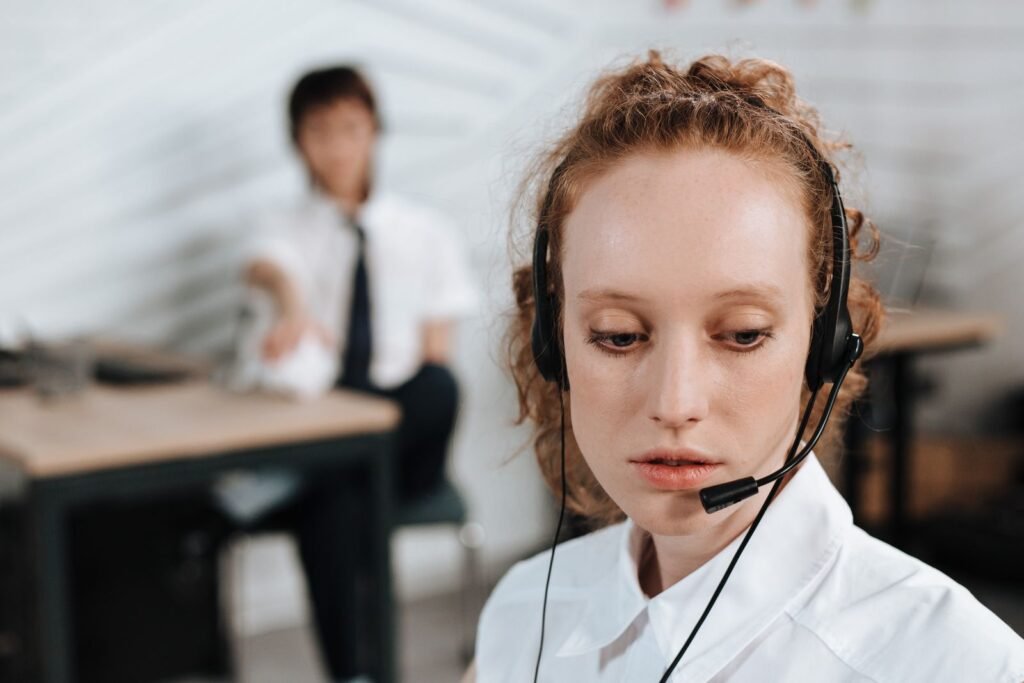 Customer communication professional working with a headset